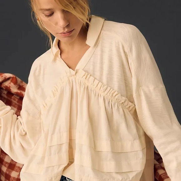 NWT Anthropologie Long Sleeve V-Neck Babydoll Top Medium - Picture 3 of 5